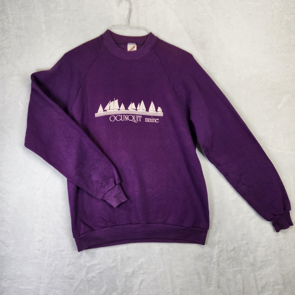 Vintage‎ Jerzees Ogunquit Maine Sailboat Sweatshirt Purple Mens XL Made in USA
